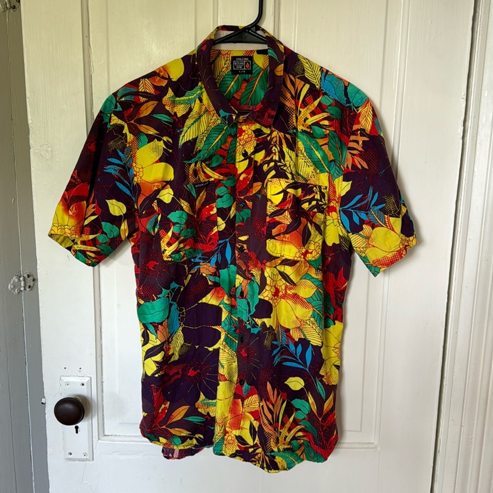 Volcom Multicolor Tropical Print Casual Button Down Shirt